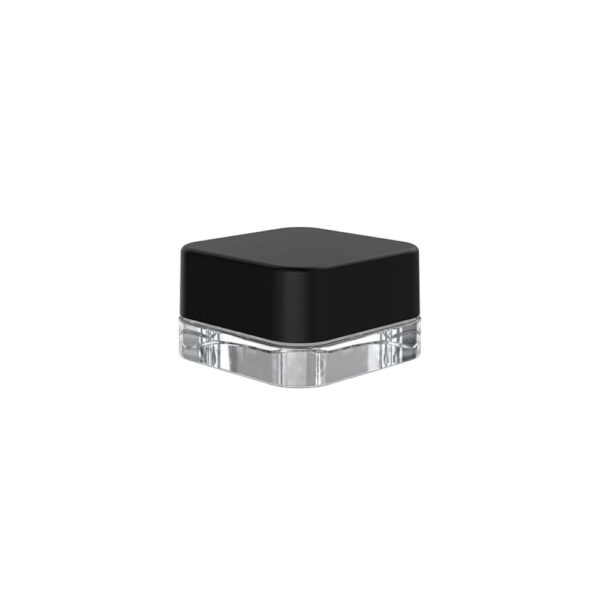 Bote de cristal cuadrado transparente tapa negra 5ml poppins lab